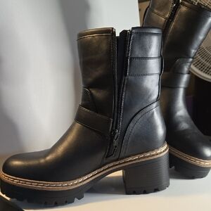 Esprit Black Moto Boots with Tan Accents